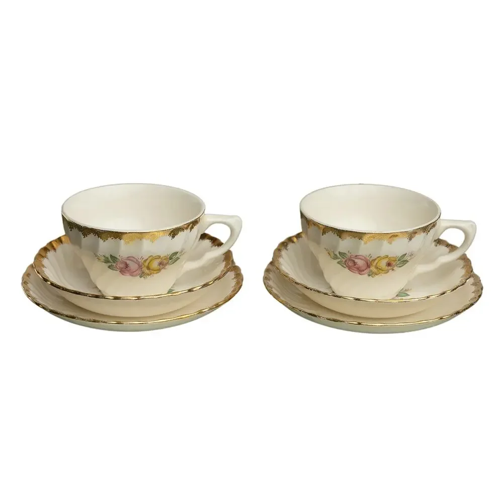 Vintage Royal China Quban Royal Floral 6-Piece Tea Set 22K Gold Filigree - EUC